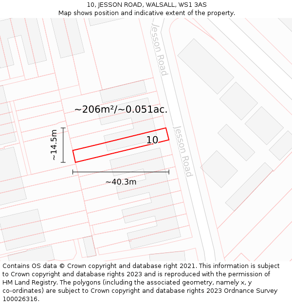 10, JESSON ROAD, WALSALL, WS1 3AS: Plot and title map