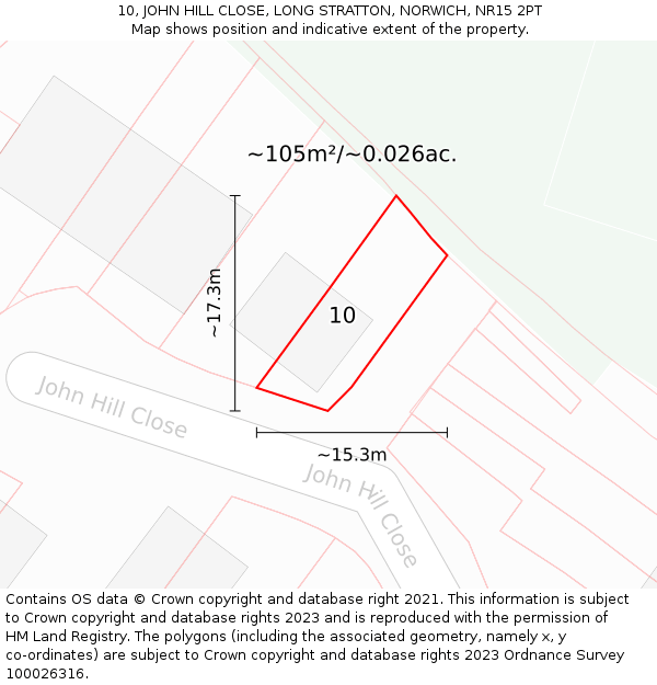 10, JOHN HILL CLOSE, LONG STRATTON, NORWICH, NR15 2PT: Plot and title map