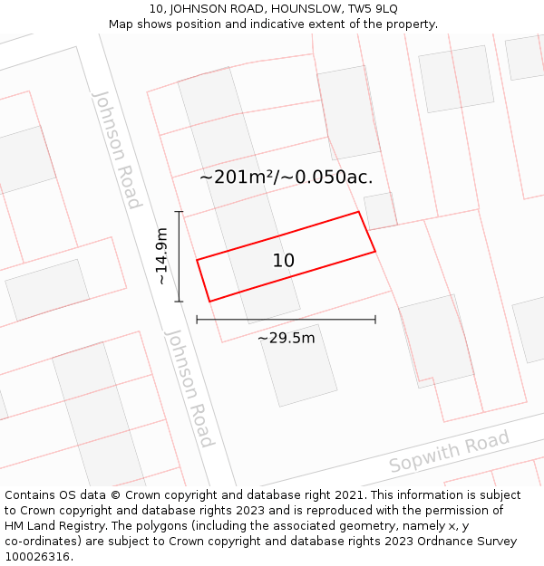 10, JOHNSON ROAD, HOUNSLOW, TW5 9LQ: Plot and title map