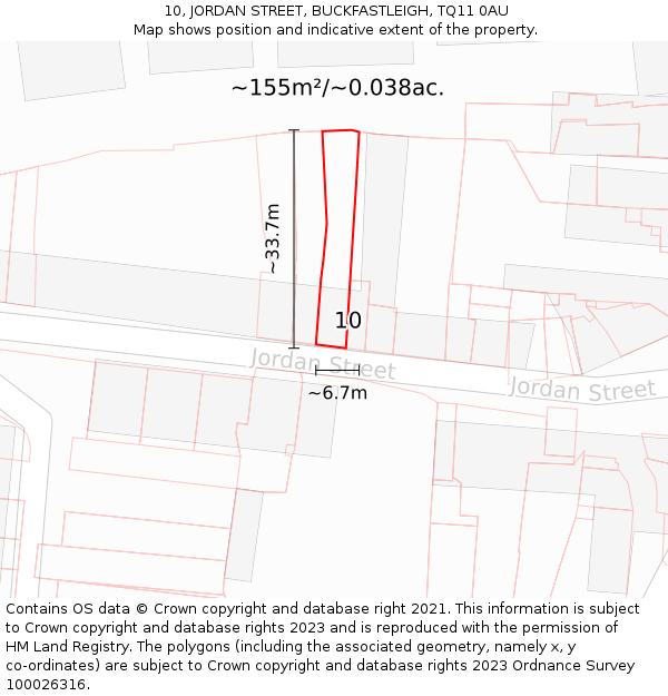 10, JORDAN STREET, BUCKFASTLEIGH, TQ11 0AU: Plot and title map