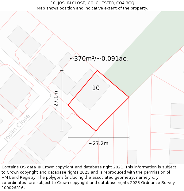 10, JOSLIN CLOSE, COLCHESTER, CO4 3GQ: Plot and title map