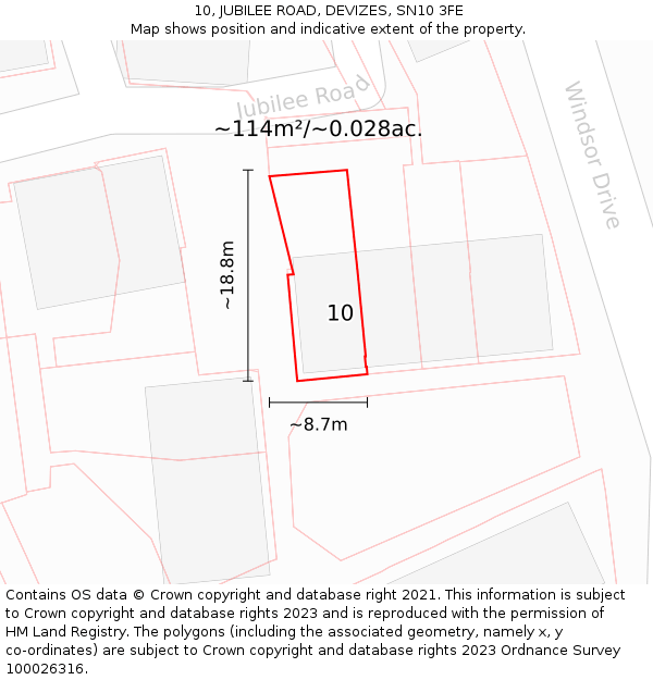 10, JUBILEE ROAD, DEVIZES, SN10 3FE: Plot and title map