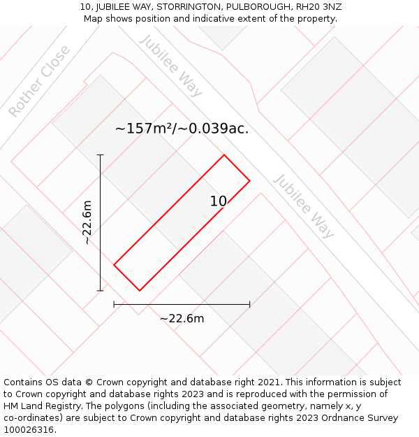 10, JUBILEE WAY, STORRINGTON, PULBOROUGH, RH20 3NZ: Plot and title map
