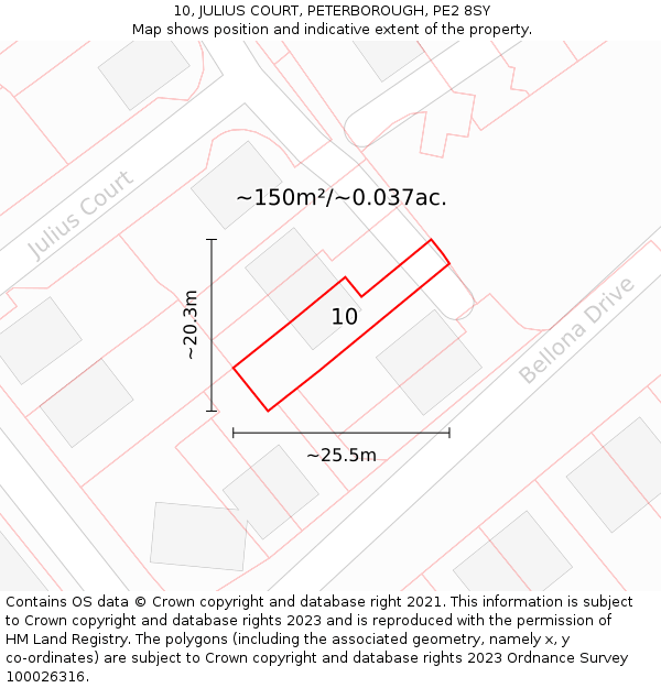 10, JULIUS COURT, PETERBOROUGH, PE2 8SY: Plot and title map
