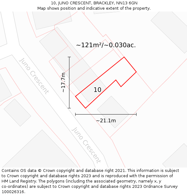 10, JUNO CRESCENT, BRACKLEY, NN13 6GN: Plot and title map