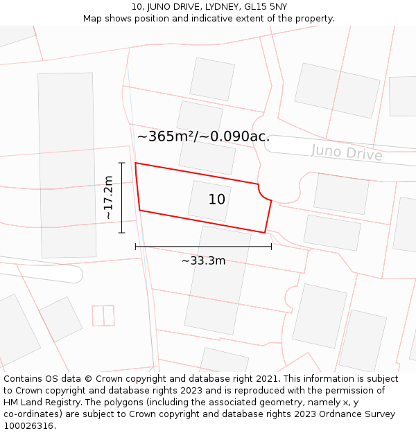 10, JUNO DRIVE, LYDNEY, GL15 5NY: Plot and title map