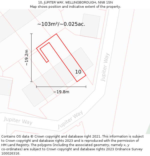 10, JUPITER WAY, WELLINGBOROUGH, NN8 1SN: Plot and title map