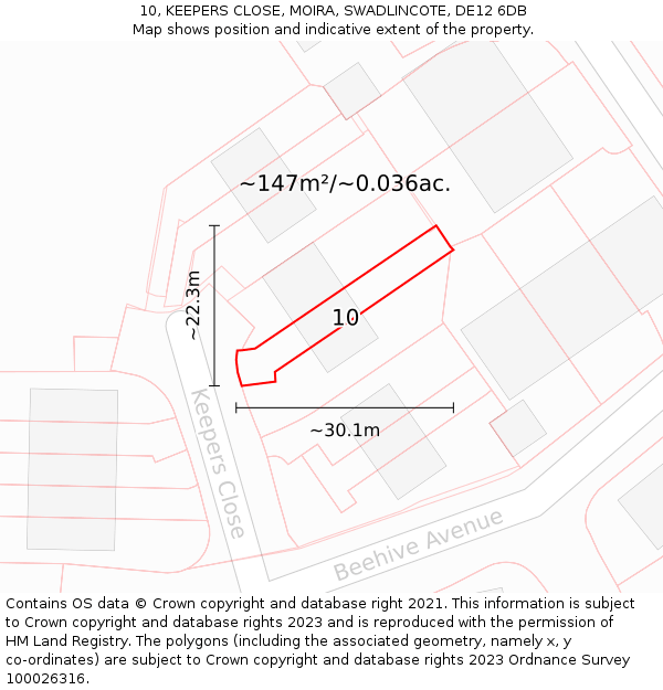 10, KEEPERS CLOSE, MOIRA, SWADLINCOTE, DE12 6DB: Plot and title map