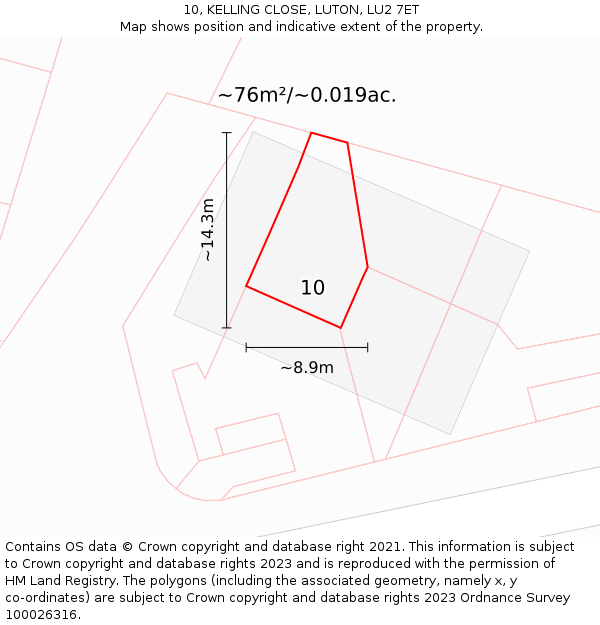 10, KELLING CLOSE, LUTON, LU2 7ET: Plot and title map