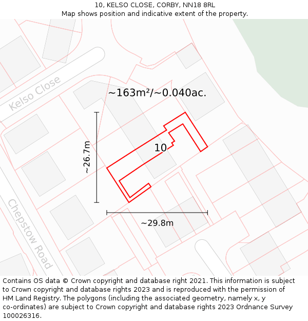 10, KELSO CLOSE, CORBY, NN18 8RL: Plot and title map