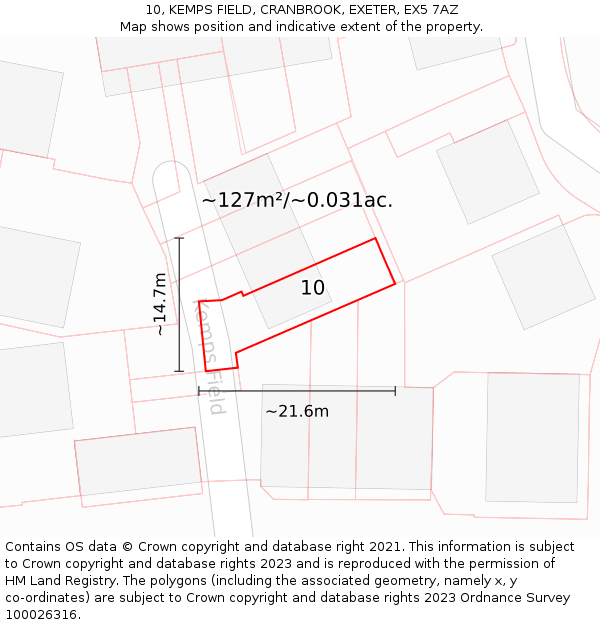 10, KEMPS FIELD, CRANBROOK, EXETER, EX5 7AZ: Plot and title map