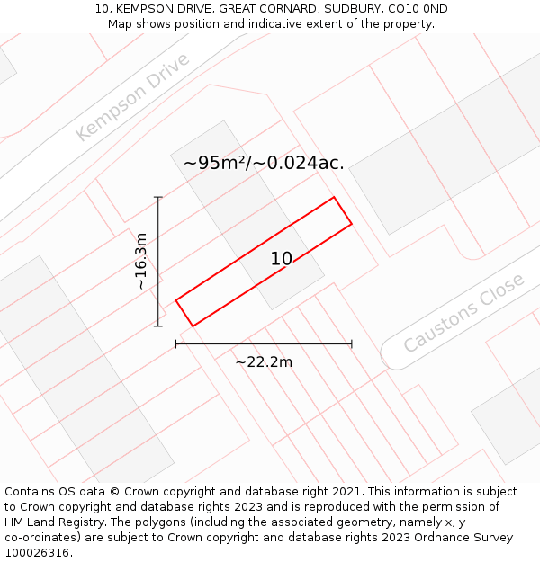 10, KEMPSON DRIVE, GREAT CORNARD, SUDBURY, CO10 0ND: Plot and title map