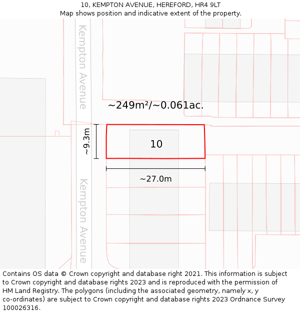 10, KEMPTON AVENUE, HEREFORD, HR4 9LT: Plot and title map