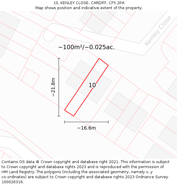10, KENLEY CLOSE, CARDIFF, CF5 2PA: Plot and title map