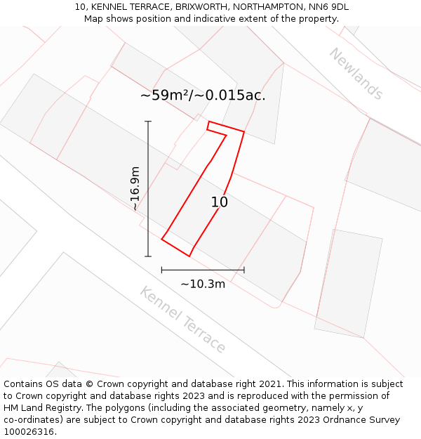 10, KENNEL TERRACE, BRIXWORTH, NORTHAMPTON, NN6 9DL: Plot and title map