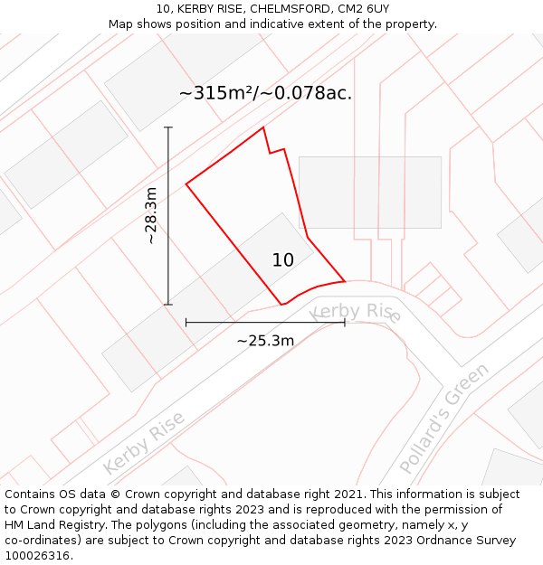 10, KERBY RISE, CHELMSFORD, CM2 6UY: Plot and title map