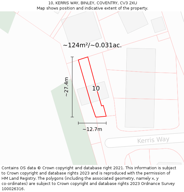 10, KERRIS WAY, BINLEY, COVENTRY, CV3 2XU: Plot and title map