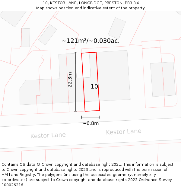 10, KESTOR LANE, LONGRIDGE, PRESTON, PR3 3JX: Plot and title map