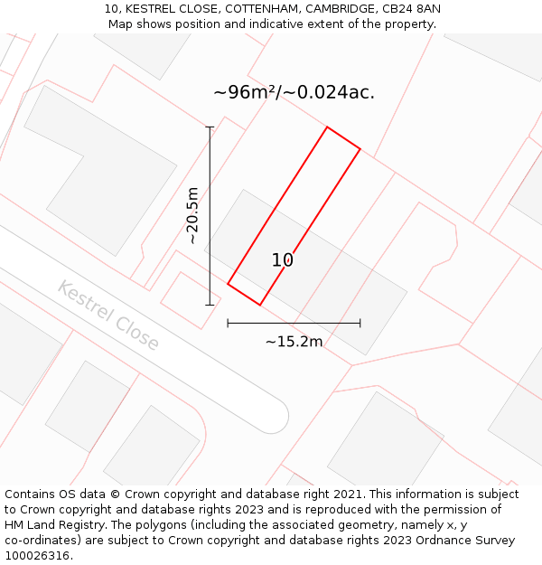 10, KESTREL CLOSE, COTTENHAM, CAMBRIDGE, CB24 8AN: Plot and title map