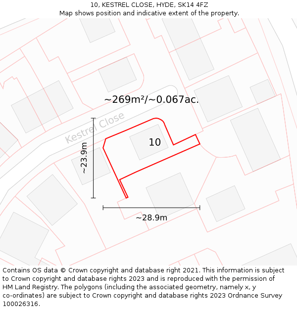 10, KESTREL CLOSE, HYDE, SK14 4FZ: Plot and title map