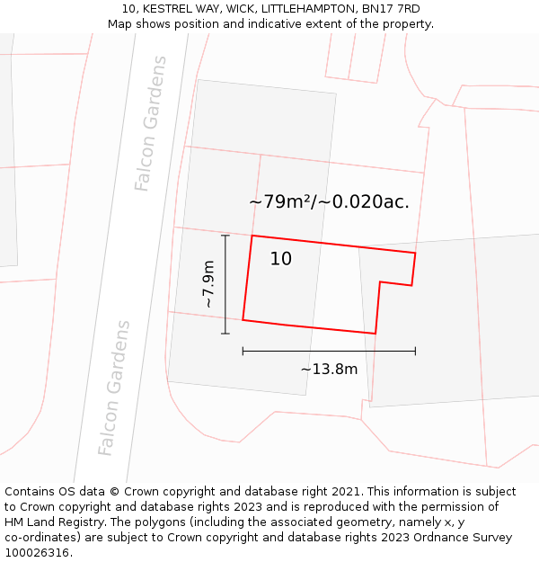 10, KESTREL WAY, WICK, LITTLEHAMPTON, BN17 7RD: Plot and title map