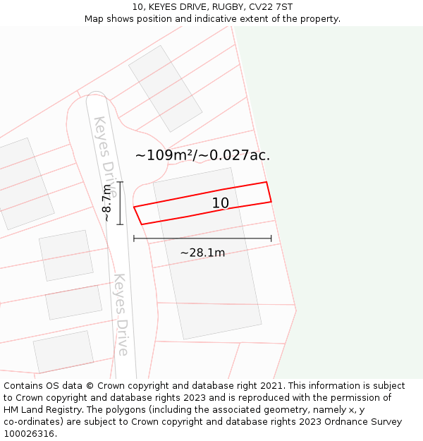 10, KEYES DRIVE, RUGBY, CV22 7ST: Plot and title map
