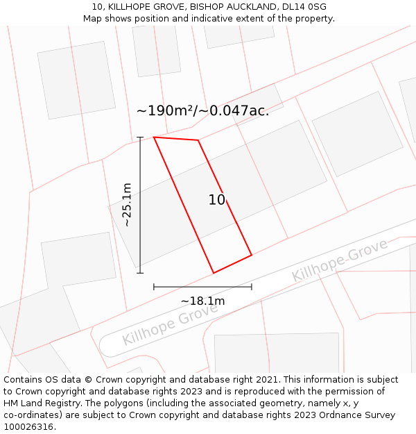 10, KILLHOPE GROVE, BISHOP AUCKLAND, DL14 0SG: Plot and title map