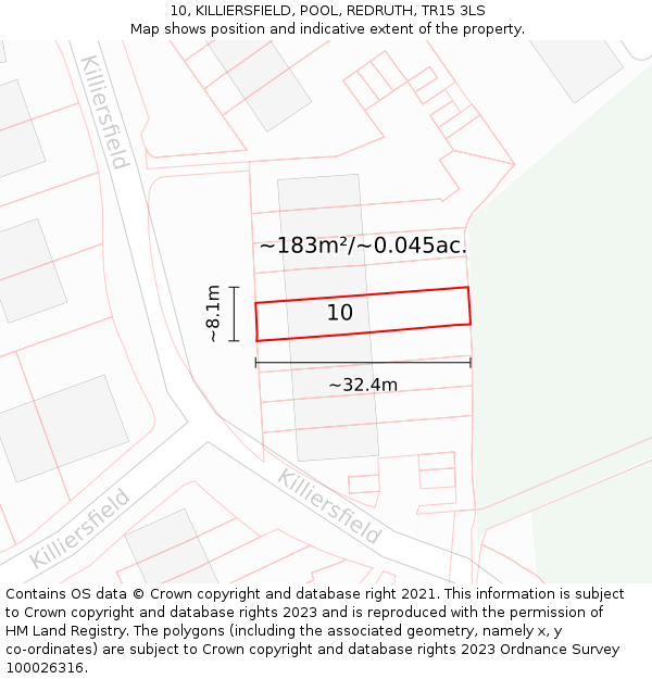 10, KILLIERSFIELD, POOL, REDRUTH, TR15 3LS: Plot and title map