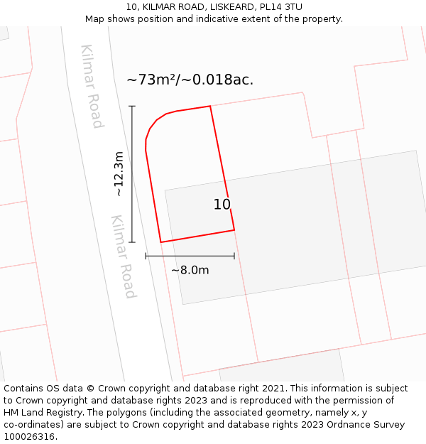 10, KILMAR ROAD, LISKEARD, PL14 3TU: Plot and title map