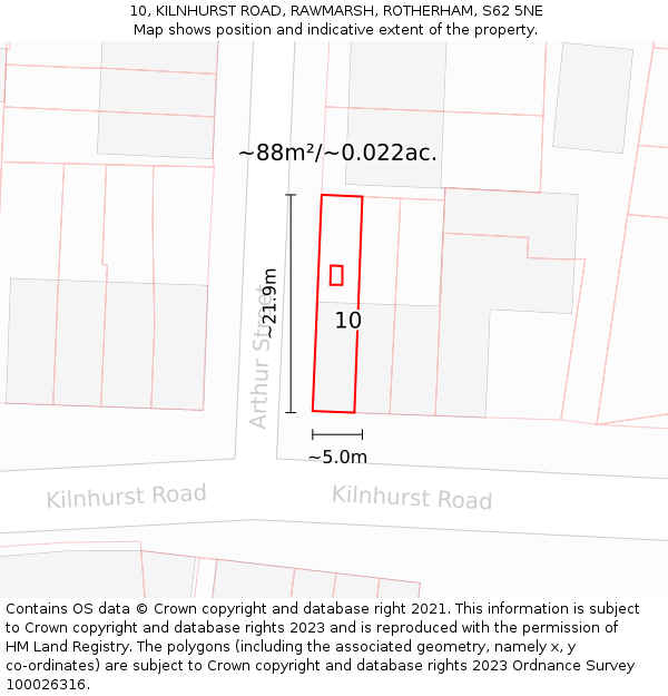 10, KILNHURST ROAD, RAWMARSH, ROTHERHAM, S62 5NE: Plot and title map
