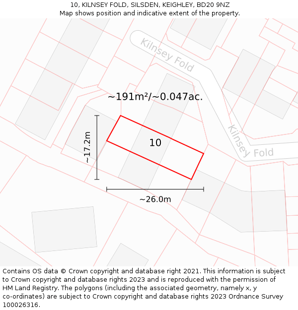 10, KILNSEY FOLD, SILSDEN, KEIGHLEY, BD20 9NZ: Plot and title map