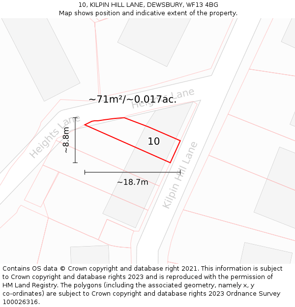 10, KILPIN HILL LANE, DEWSBURY, WF13 4BG: Plot and title map