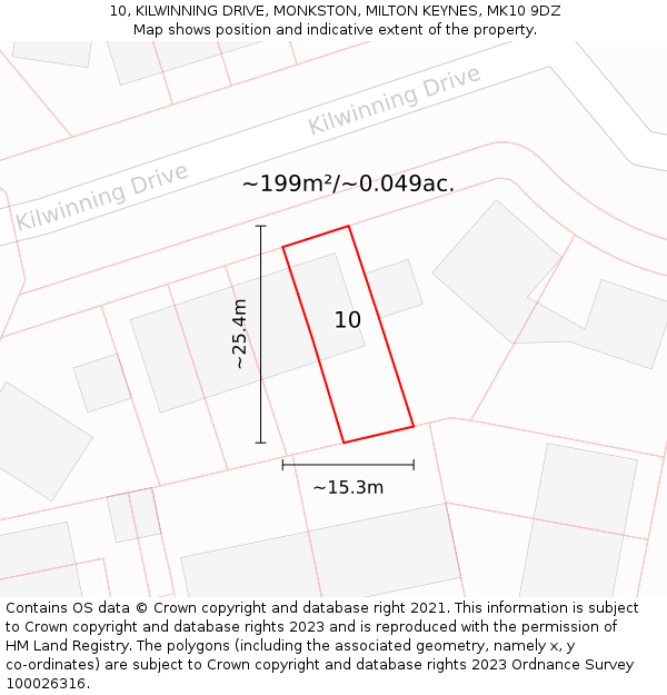 10, KILWINNING DRIVE, MONKSTON, MILTON KEYNES, MK10 9DZ: Plot and title map