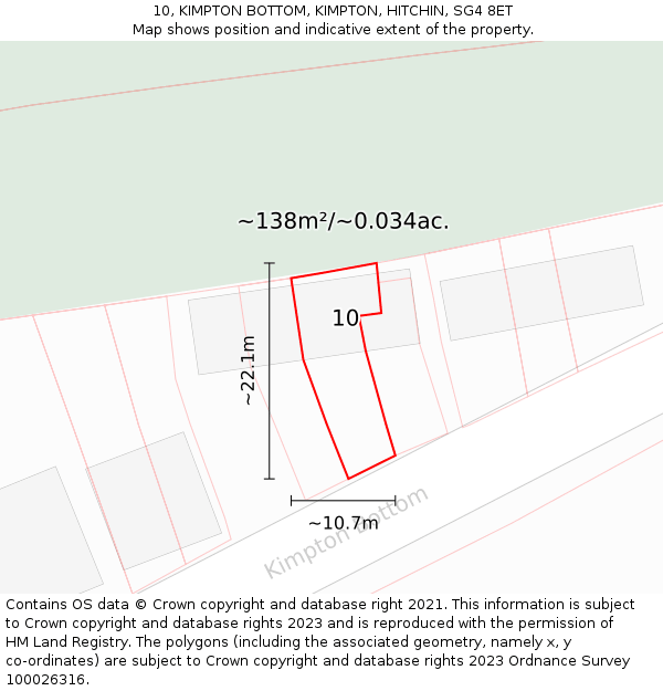 10, KIMPTON BOTTOM, KIMPTON, HITCHIN, SG4 8ET: Plot and title map