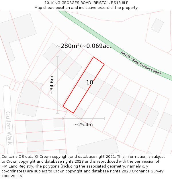 10, KING GEORGES ROAD, BRISTOL, BS13 8LP: Plot and title map