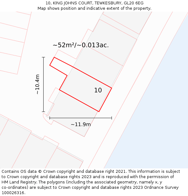 10, KING JOHNS COURT, TEWKESBURY, GL20 6EG: Plot and title map