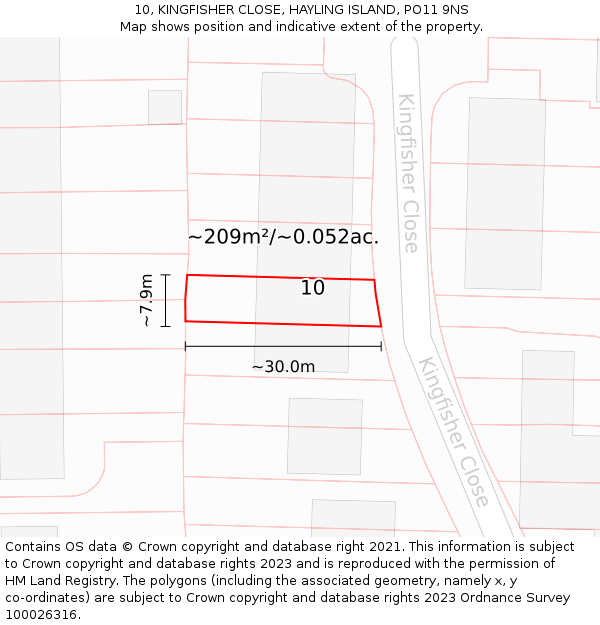 10, KINGFISHER CLOSE, HAYLING ISLAND, PO11 9NS: Plot and title map