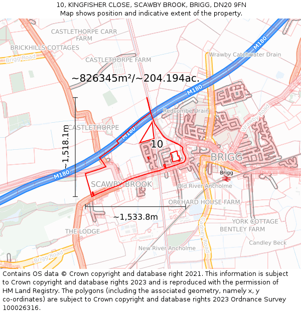10, KINGFISHER CLOSE, SCAWBY BROOK, BRIGG, DN20 9FN: Plot and title map