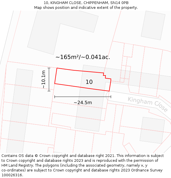 10, KINGHAM CLOSE, CHIPPENHAM, SN14 0PB: Plot and title map