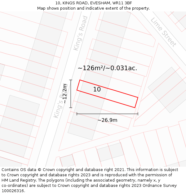 10, KINGS ROAD, EVESHAM, WR11 3BF: Plot and title map