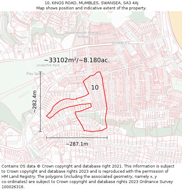 10, KINGS ROAD, MUMBLES, SWANSEA, SA3 4AJ: Plot and title map