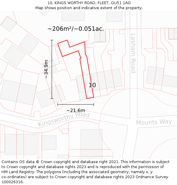 10, KINGS WORTHY ROAD, FLEET, GU51 1AG: Plot and title map