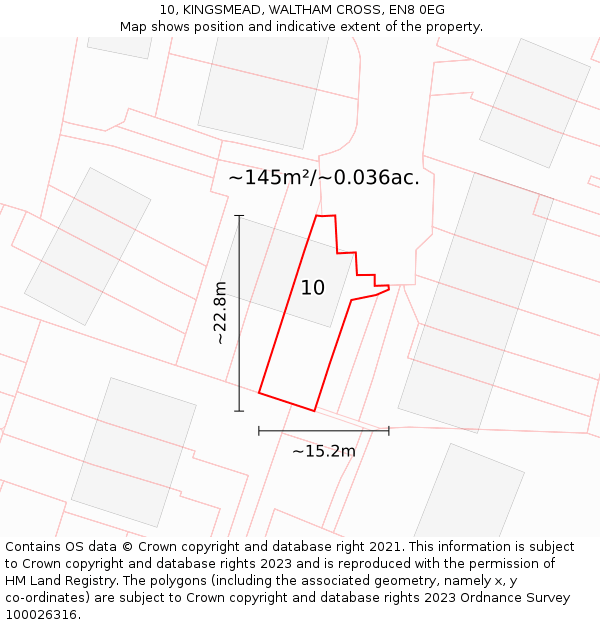 10, KINGSMEAD, WALTHAM CROSS, EN8 0EG: Plot and title map