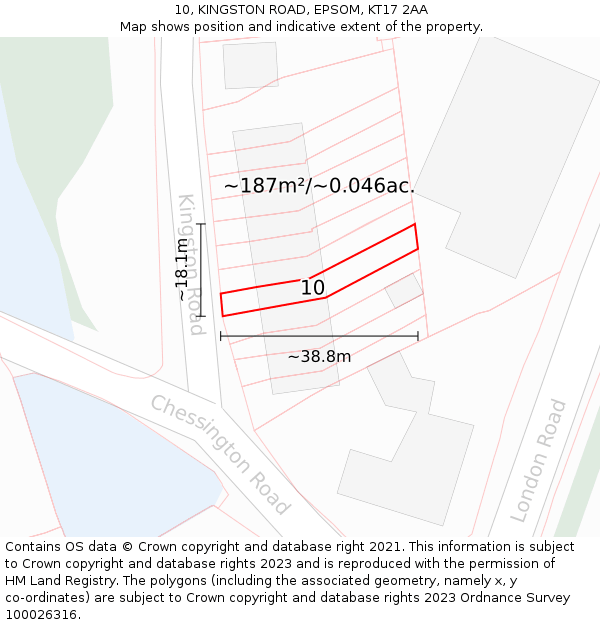 10, KINGSTON ROAD, EPSOM, KT17 2AA: Plot and title map
