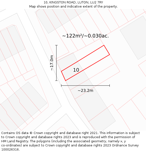10, KINGSTON ROAD, LUTON, LU2 7RY: Plot and title map