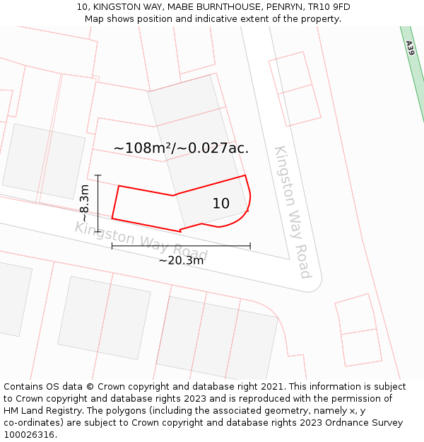 10, KINGSTON WAY, MABE BURNTHOUSE, PENRYN, TR10 9FD: Plot and title map
