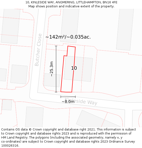 10, KINLESIDE WAY, ANGMERING, LITTLEHAMPTON, BN16 4FE: Plot and title map