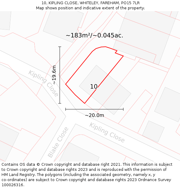10, KIPLING CLOSE, WHITELEY, FAREHAM, PO15 7LR: Plot and title map