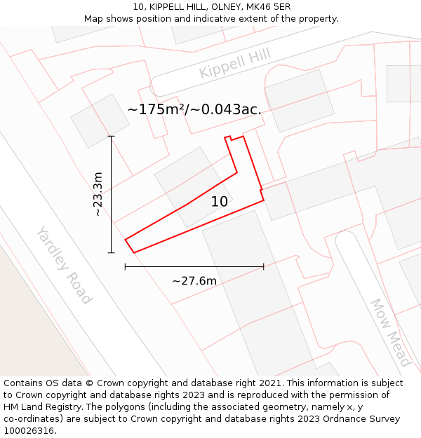 10, KIPPELL HILL, OLNEY, MK46 5ER: Plot and title map