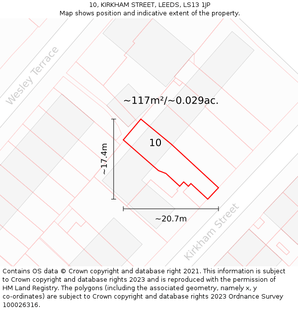 10, KIRKHAM STREET, LEEDS, LS13 1JP: Plot and title map